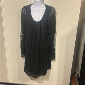 Umgee Black Sheath Dress with Bishop Sleeves and Scoop Neck